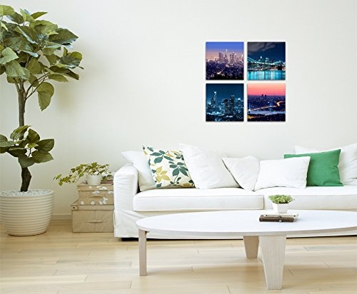 Paul Sinus Art 4 Teiliges Leinwandbild je 40x40cm - New York Brooklyn Bridge Skyline Nacht