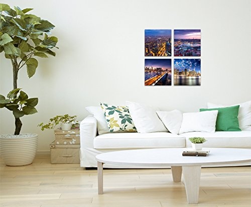 Paul Sinus Art 4 Teiliges Leinwandbild je 40x40cm - New York Brooklyn Bridge Skyline