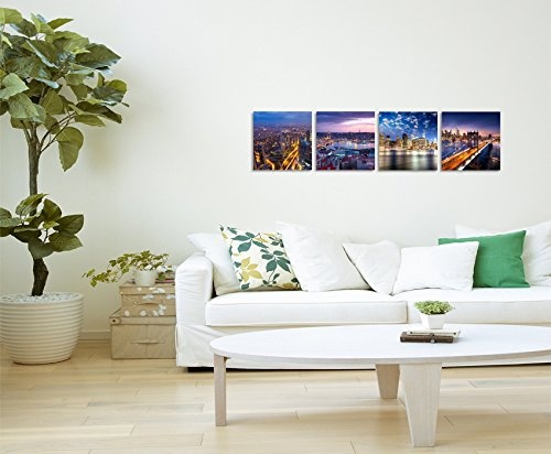 Paul Sinus Art 4 Teiliges Leinwandbild je 40x40cm - New York Brooklyn Bridge Skyline