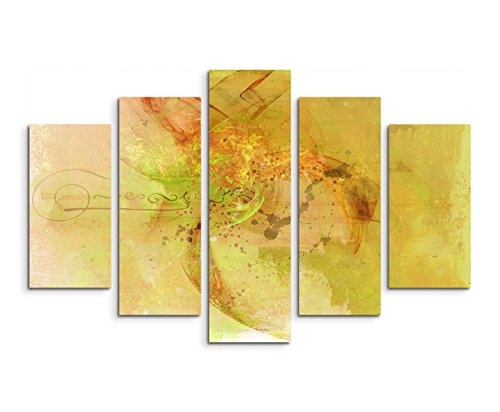 Paul Sinus Art 5 teiliges Wandbild auf Leinwand (Gesamt: H: 100cm B: 160cm) Keilrahmenbild Canvas Fotodruck Leinwandbild Leinwanddruck Kunstdruck Wandbild beige gelb grün gemalt