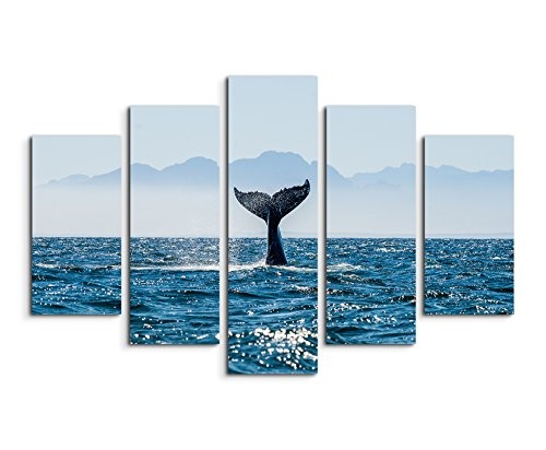 Bilderskulptur 5 teilig Breite 150cm x Höhe 100cm Naturfotografie - Flosse eines Buckelwals im Meer Südafrika auf Leinwand exklusives Wandbild moderne Fotografie für ihre Wand in vielen Größen