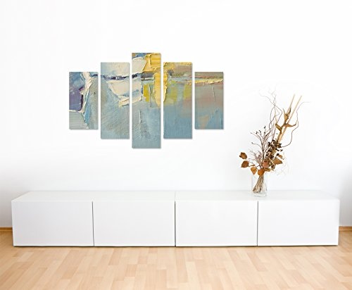 Bilderskulptur 5 teilig Breite 150cm x Höhe 100cm Abstraktes Pastellgemälde auf Leinwand exklusives Wandbild moderne Fotografie für ihre Wand in vielen Größen