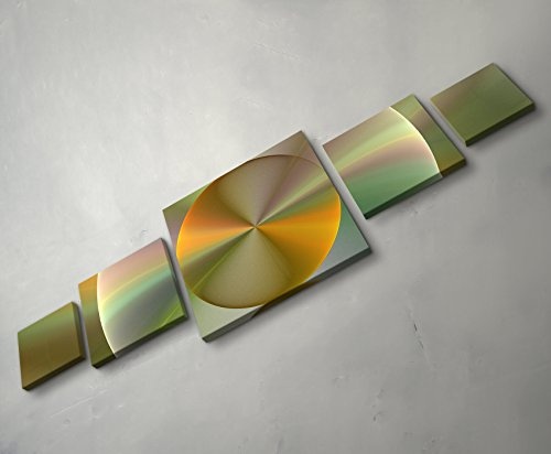 Paul Sinus Art Abstraktes Bild - golden, grün, metallic konzentrische KreiseLeinwandbild 5 teilig (160x50cm)