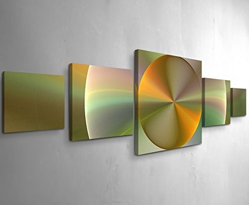 Paul Sinus Art Abstraktes Bild - golden, grün, metallic konzentrische KreiseLeinwandbild 5 teilig (160x50cm)