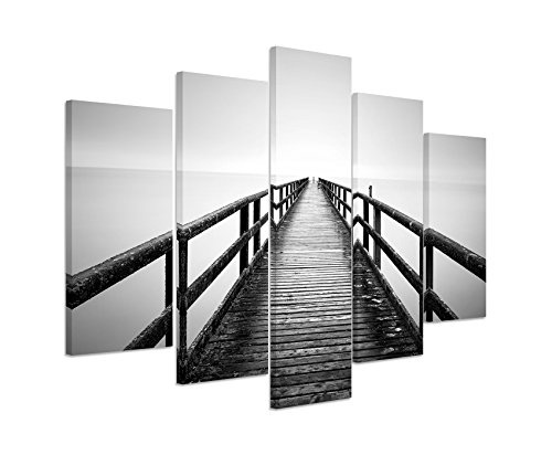 Bilderskulptur 5 teilig Breite 150cm x Höhe 100cm Landschaftsfotografie - Sassnitzer Pier, Rügen auf Leinwand exklusives Wandbild moderne Fotografie für ihre Wand in vielen Größen