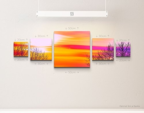 Paul Sinus Art Farbenfroher SonnenuntergangLeinwandbild 5 teilig (160x50cm)