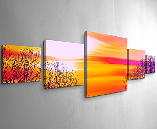 Paul Sinus Art Farbenfroher SonnenuntergangLeinwandbild 5 teilig (160x50cm)