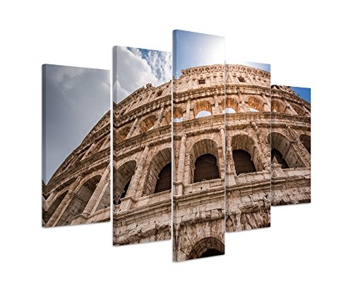 Bilderskulptur 5 teilig Breite 150cm x Höhe 100cm Architekturfotografie - Colosseum in Rom, Italien auf Leinwand exklusives Wandbild moderne Fotografie für ihre Wand in vielen Größen