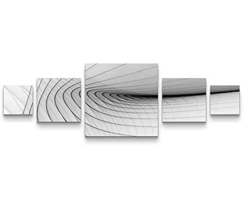 Abstraktes Bild - Schwarze, zarte Streifen, weißer HintergrundLeinwandbild 5 teilig (160x50cm)