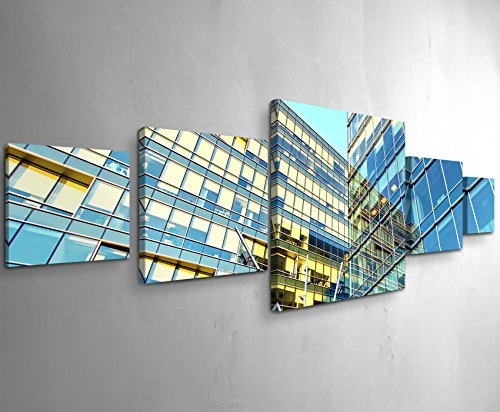 Paul Sinus Art Glasfront eines HochhausesLeinwandbild 5 teilig (160x50cm)