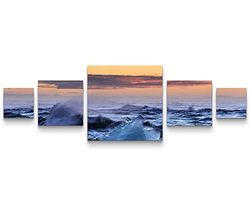 Paul Sinus Art Jokusarlon - Landschaft im EisLeinwandbild 5 teilig (160x50cm)