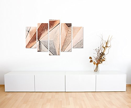 Bilderskulptur 5 teilig Breite 150cm x Höhe 100cm Künstlerische Fotografie - Metallische Geometrie auf Leinwand exklusives Wandbild moderne Fotografie für ihre Wand in vielen Größen