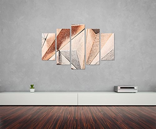 Bilderskulptur 5 teilig Breite 150cm x Höhe 100cm Künstlerische Fotografie - Metallische Geometrie auf Leinwand exklusives Wandbild moderne Fotografie für ihre Wand in vielen Größen