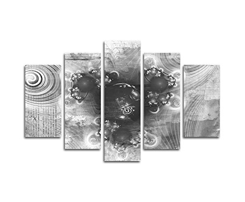 schwarz weiß Bild Abstrakt486_5 TEILIG (Gesamt Breite 150 x Höhe 100cm) LeinLeinwandbild Kunstrduck - Kerngedanken - XXL fertig auf Keilrahmen großes Leinwandbild