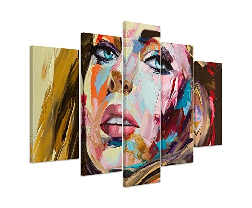 Bilderskulptur 5 teilig Breite 150cm x Höhe 100cm Abstraktes Ölgemälde - Blonde Frau auf Leinwand exklusives Wandbild moderne Fotografie für ihre Wand in vielen Größen
