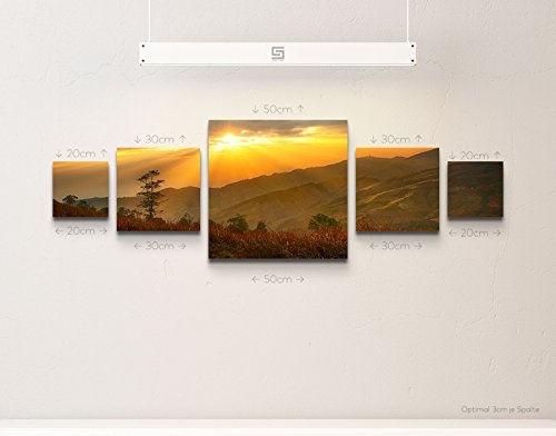 Bwölkter Sonnenuntergang - BerglandschaftLeinwandbild 5 teilig (160x50cm)