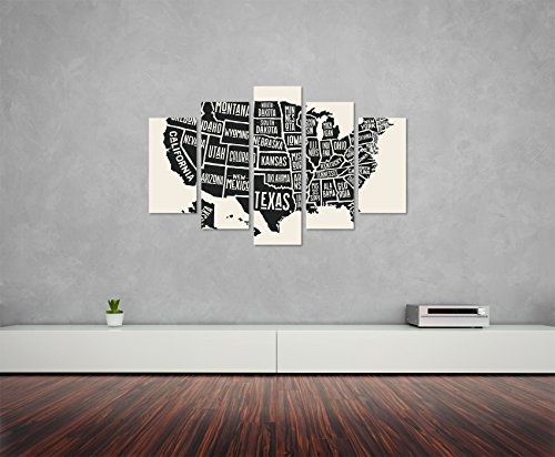 Bilderskulptur 5 teilig Breite 150cm x Höhe 100cm Vintage Illustration der USA mit Staaten auf Leinwand exklusives Wandbild moderne Fotografie für ihre Wand in vielen Größen