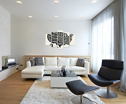 Bilderskulptur 5 teilig Breite 150cm x Höhe 100cm Vintage Illustration der USA mit Staaten auf Leinwand exklusives Wandbild moderne Fotografie für ihre Wand in vielen Größen