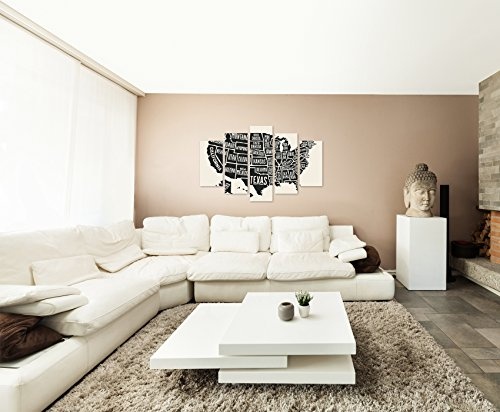 Bilderskulptur 5 teilig Breite 150cm x Höhe 100cm Vintage Illustration der USA mit Staaten auf Leinwand exklusives Wandbild moderne Fotografie für ihre Wand in vielen Größen