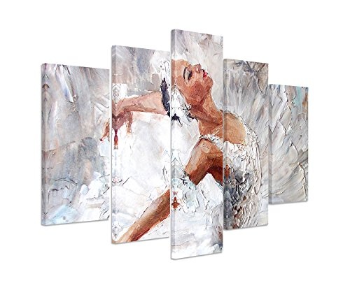 Bilderskulptur 5 teilig Breite 150cm x Höhe 100cm Ölgemälde - Ballerina auf Leinwand exklusives Wandbild moderne Fotografie für ihre Wand in vielen Größen