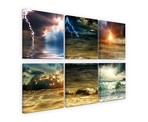Paul Sinus Art 6 Teiliges Leinwandbild je 40x40cm - Wolken Wellen Meer Unwetter
