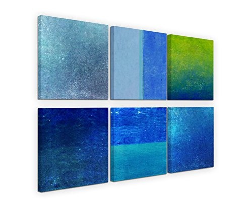 Paul Sinus Art 6 Teiliges Leinwandbild je 40x40cm - Abstrakt Grüntöne Blautöne