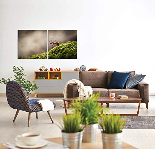 Paul Sinus Art GmbH Wald mit Ameise 120x60cm - 2 Wandbilder je 60x60cm Kunstdruck modern Wandbilder XXL Wanddekoration Design Wand Bild