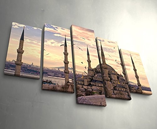 Paul Sinus Art Leinwandbilder | Bilder Leinwand 160x100cm Sonnenuntergang über der Blauen Moschee - Istanbul