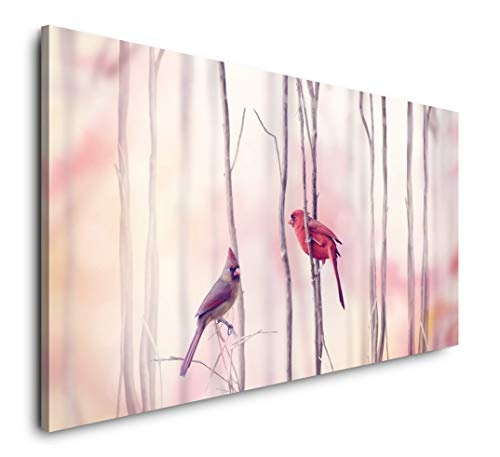 Paul Sinus Art Vögel auf Ästen 120x 60cm Panorama Leinwand Bild XXL Format Wandbilder Wohnzimmer Wohnung Deko Kunstdrucke