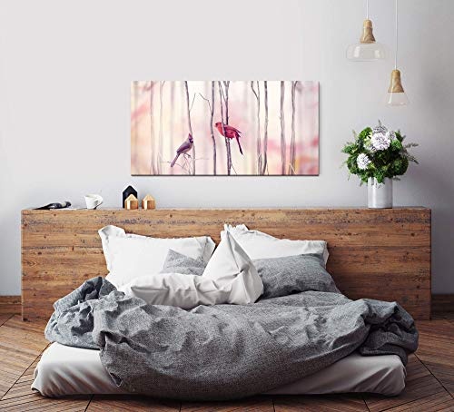 Paul Sinus Art Vögel auf Ästen 120x 60cm Panorama Leinwand Bild XXL Format Wandbilder Wohnzimmer Wohnung Deko Kunstdrucke