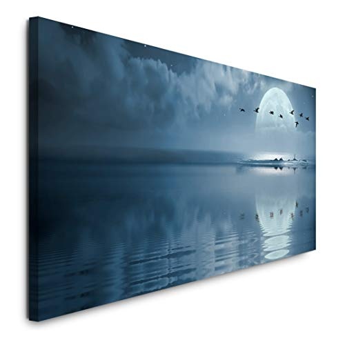 Paul Sinus Art GmbH Ozean bei Vollmond 120x 50cm Panorama Leinwand Bild XXL Format Wandbilder Wohnzimmer Wohnung Deko Kunstdrucke