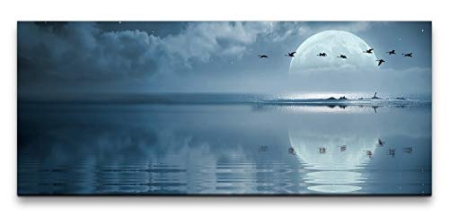 Paul Sinus Art GmbH Ozean bei Vollmond 120x 50cm Panorama Leinwand Bild XXL Format Wandbilder Wohnzimmer Wohnung Deko Kunstdrucke