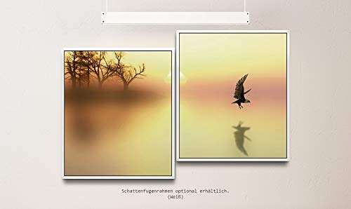 Paul Sinus Art Vögel in Landschaft 130 x 90 cm (2 Bilder ca. 75x65cm) Leinwandbilder fertig im Schattenfugenrahmen Weiss Kunstdruck XXL modern