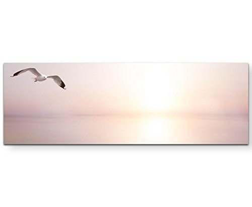 Paul Sinus Art Leinwandbilder | Bilder Leinwand 150x50cm Zwei Möwen im Sonnenuntergang