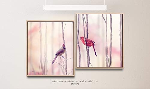 Paul Sinus Art Vögel auf Ästen 130 x 90 cm (2 Bilder ca. 75x65cm) Leinwandbilder fertig im Schattenfugenrahmen Natur Kunstdruck XXL modern