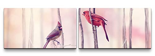 Paul Sinus Art Vögel auf Ästen 180x50cm - 2 Wandbilder je 50x90cm - Kunstdrucke - Wandbild - Leinwandbilder fertig auf Rahmen