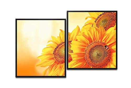 Paul Sinus Art schöne Sonnenblumen 130 x 90 cm (2 Bilder ca. 75x65cm) Leinwandbilder fertig im Schattenfugenrahmen SCHWARZ Kunstdruck XXL modern