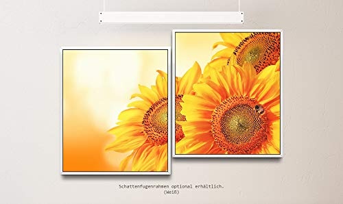 Paul Sinus Art schöne Sonnenblumen 130 x 90 cm (2 Bilder ca. 75x65cm) Leinwandbilder fertig im Schattenfugenrahmen Weiss Kunstdruck XXL modern