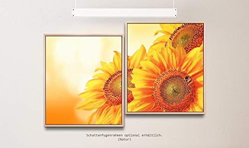 Paul Sinus Art schöne Sonnenblumen 130 x 90 cm (2 Bilder ca. 75x65cm) Leinwandbilder fertig im Schattenfugenrahmen Natur Kunstdruck XXL modern