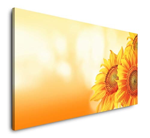 Paul Sinus Art schöne Sonnenblumen 120x 60cm Panorama Leinwand Bild XXL Format Wandbilder Wohnzimmer Wohnung Deko Kunstdrucke