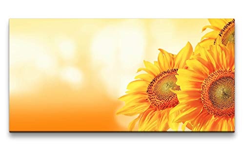 Paul Sinus Art schöne Sonnenblumen 120x 60cm Panorama Leinwand Bild XXL Format Wandbilder Wohnzimmer Wohnung Deko Kunstdrucke