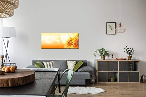 Paul Sinus Art GmbH schöne Sonnenblumen 120x 50cm Panorama Leinwand Bild XXL Format Wandbilder Wohnzimmer Wohnung Deko Kunstdrucke
