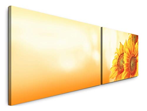 Paul Sinus Art schöne Sonnenblumen 180x50cm - 2 Wandbilder je 50x90cm - Kunstdrucke - Wandbild - Leinwandbilder fertig auf Rahmen