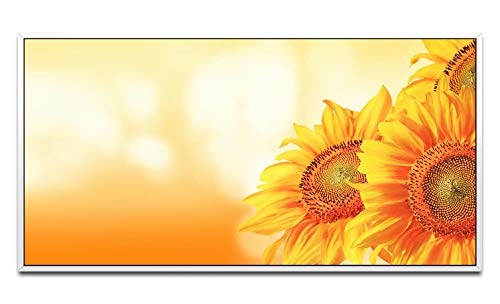 schöne Sonnenblumen ca. 130x70cm Wandbild inklusive Schattenfugenrahmen Weiss - Panorama Leinwand Bild XXL Format Wandbilder Wohnzimmer Wohnung Deko Kunstdrucke