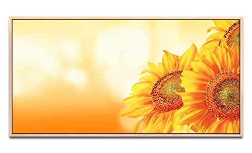 schöne Sonnenblumen ca. 130x70cm Wandbild inklusive Schattenfugenrahmen naturfarbend - Panorama Leinwand Bild XXL Format Wandbilder Wohnzimmer Wohnung Deko Kunstdrucke