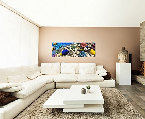 Panoramabild auf Leinwand und Keilrahmen 120x40cm Unterwasser Riff Fische Korallen