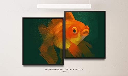 Paul Sinus Art Goldfisch 130 x 90 cm (2 Bilder ca. 75x65cm) Leinwandbilder fertig im Schattenfugenrahmen SCHWARZ Kunstdruck XXL modern