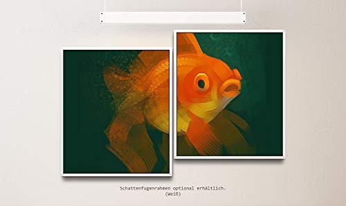 Paul Sinus Art Goldfisch 130 x 90 cm (2 Bilder ca. 75x65cm) Leinwandbilder fertig im Schattenfugenrahmen Weiss Kunstdruck XXL modern