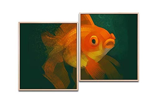 Paul Sinus Art Goldfisch 130 x 90 cm (2 Bilder ca. 75x65cm) Leinwandbilder fertig im Schattenfugenrahmen Natur Kunstdruck XXL modern