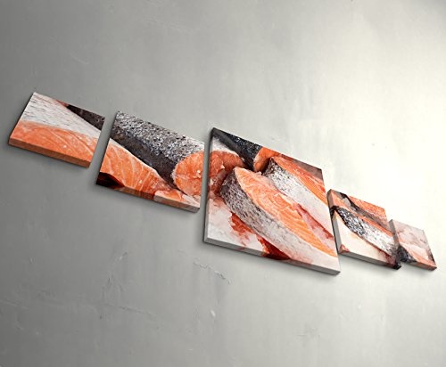 Paul Sinus Art Leinwandbilder | Bilder Leinwand 160x50cm roher Lachs im Eisfach